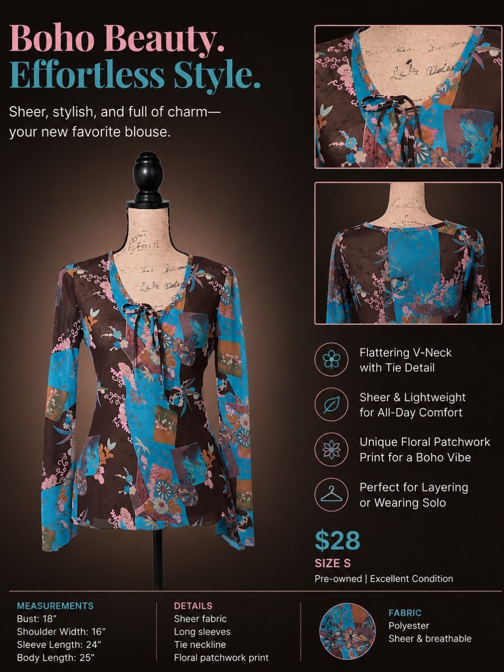 KLD Signature Sheer Tunic Blouse Small